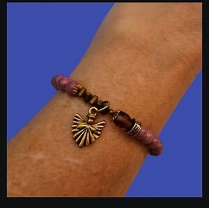 3/$30 Purple Beaded Angel Charm Stretch Buddhist Protection Bracelet